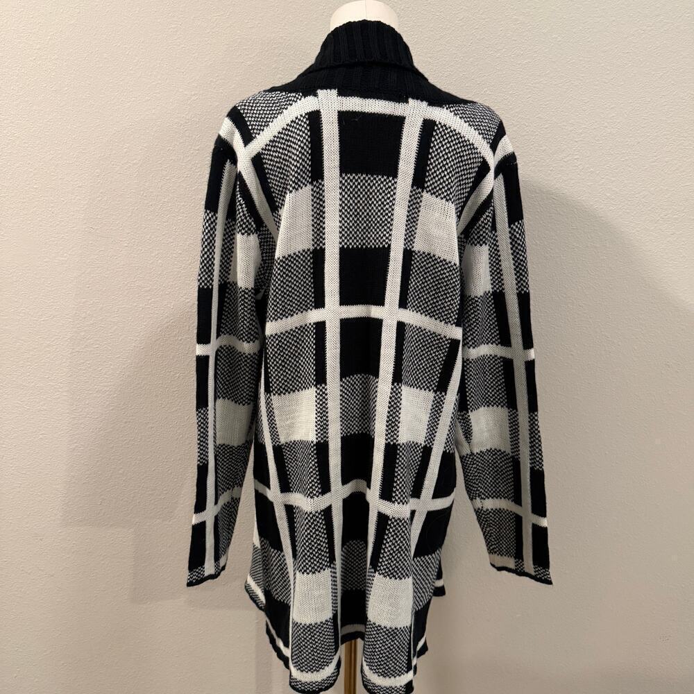 Bestow Black White Plaid Open Front Long Cardigan Sweater Women 3XL Checkered - Picture 2 of 7